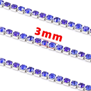Collier chaîne tennis de 3mm en zircon bleu avec monture en métal argenté poli