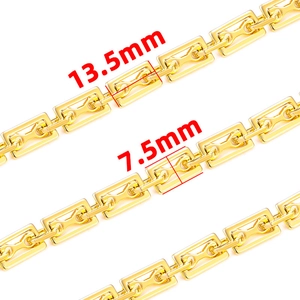 Golden stainless steel rectangle link chain necklace with 13.5mm and 7.5mm size details