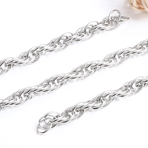 Double-woven silver stainless steel O-chain necklace with a polished twist rope design