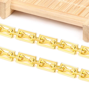 Gold horsebit rectangle link chain necklace with high-polish stainless steel finish