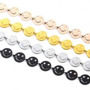 Chaînes à maillons smiley en acier inoxydable poli en or, argent, noir et or rose