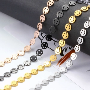 Collier chaîne smiley en acier inoxydable minimaliste en or argent or rose et noir
