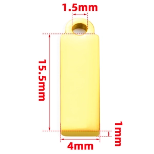 Targhetta per gioielli rettangolare in acciaio dorato lucido, misure 15,5x4x1mm