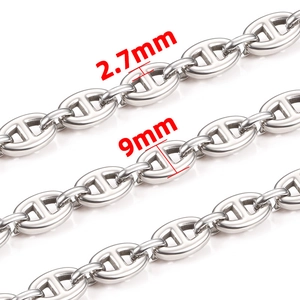 Collana a catena con maglie a ancora in acciaio inossidabile da 2,7 mm di larghezza e 9 mm