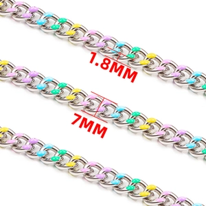 Colorful drip oil stainless steel cuban chain necklace with 7mm width links for DIY jewelry