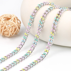 Polished stainless steel Cuban link chain with colorful macaron enamel drops detail
