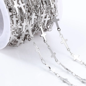 Polished Stainless Steel Cross Link Chain Steel Color Minimalist Religious Necklace For DIY Jewelry Making Unisex