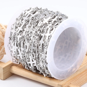Polished stainless steel cross chain for DIY jewelry making on a plastic spool
