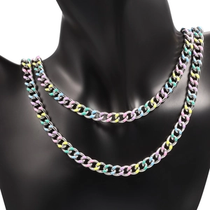 Cuban chain necklace with colorful macaron enamel drops on a black mannequin display