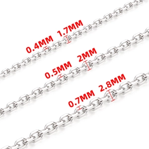 Three sizes of stainless steel O-chain necklaces with varied widths and wire diameters