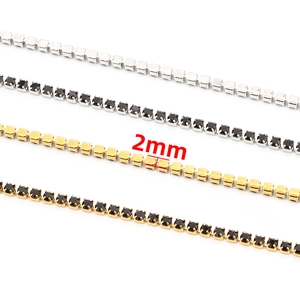 Αλυσίδα νυχιών 2mm από ανοξείδωτο ατσάλι για DIY κοσμήματα σε χρυσό και ασήμι με μαύρα και λευκά στρας