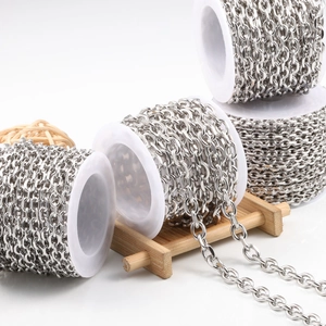 Polished silver stainless steel cross chain on spools for DIY jewelry making