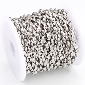Polished silver stainless steel coffee bean chain on roll for DIY jewelry making
