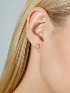 Macro shot of s925 silver leaf stud earring with marquise-cut marquise zircon crystals