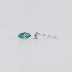 Minimalistische s925 sterling zilveren boze oog oorknopjes met turquoise emaille
