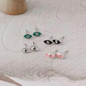 Minimalistische S925 zilveren evil eye oorknopjes met kleurrijk emaille en zirkonia