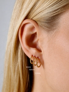 Three-piece set of gold beaded S925 sterling silver hoop earrings in 9mm, 10mm, and 12mm sizes