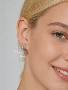 Detailed view of S925 sterling silver beaded hoop earrings in 9mm 10mm and 12mm sizes