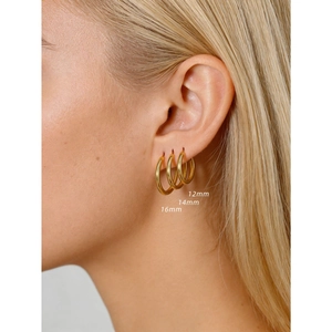 Set di tre paia di orecchini a cerchio in argento sterling S925 dorato da 12mm 14mm 16mm