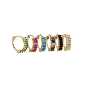 Minimalist S925 sterling silver huggie earrings with colorful baguette-cut cubic zirconia