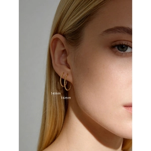 S925 sterling silver hoop earrings with gold beaded design in 14mm and 16mm sizes