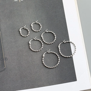 Three pairs of twisted rope texture S925 sterling silver hoop earrings in varying sizes