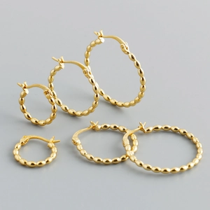925 Sterling Silver Beaded Hoop Earrings For Women Minimalist Plain Gold Silver Plated Round Loop Fashion Jewelry Gift