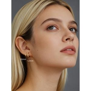Polished 18K gold S925 sterling silver hoop earrings in 10mm and 12mm sizes