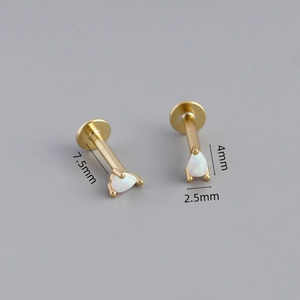 Dettagli dei piercing labret in argento 925 oro e opale con barre da 7,5mm e 4mm