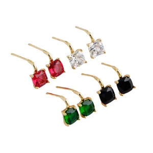 Set of four S925 sterling silver square zircon stud earrings in red white black green