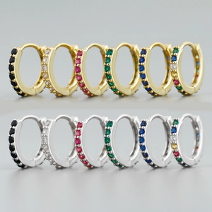 S925 Argent Sterling Boucles d'Oreilles Créoles Rondes pour Femmes Minimaliste Géométrique Zircone Cubique Incrusté Bijoux Mode