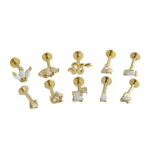 Set di 10 piercing in argento 925 con opale sintetico e finitura dorata per orecchio