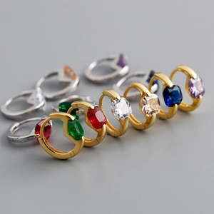 Orecchini a Cerchio Huggie in Argento Sterling 925 da Donna Zirconia Quadrata Colorata Gioielli di Moda Geometrici Orecchini Minimalisti