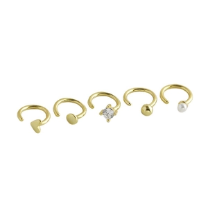 5er-Set goldene 925er Silberohrringe mit Herz, Perle und Zirkonia Anhängern