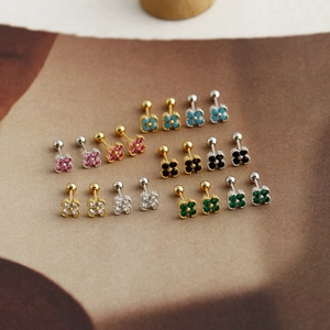 Elegant S925 sterling silver screw back stud earrings with colorful crystal flower designs