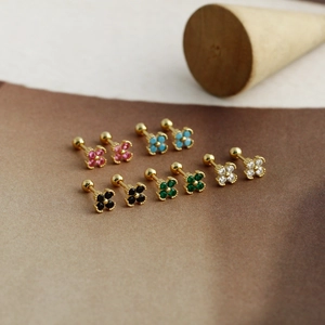 Set of five colorful S925 silver flower stud earrings with secure screw ball back closures