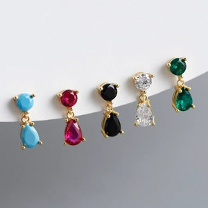 925 Sterling Silver Water Drop Zirconia Stud Earrings For Women Multi Color Teardrop Jewelry Gold Platinum Plated Accessories