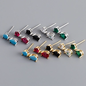 Elegant S925 silver and gold teardrop zircon stud earrings in multiple gemstone colors