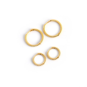Pendientes de aro de cuerda trenzada de plata S925 dorada, tallas pequeña y grande