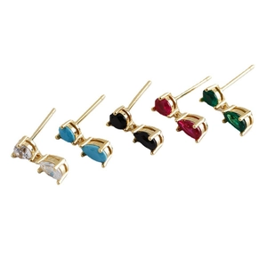 S925 sterling silver teardrop zircon earrings in five vibrant colors with gold base