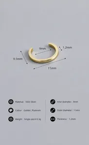 Detail of S925 sterling silver ear cuff showing 11mm diameter and 9.5mm height dimensions