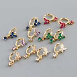 Elegant Butterfly Hoop Earrings With 925 Sterling Silver Earring Post Colorful Zirconia Inlaid Sweet Fashion Women Jewelry