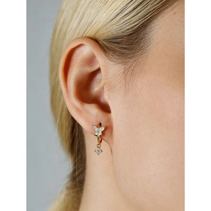 Golden butterfly drop earrings with sparkling marquise zircons and round pendants