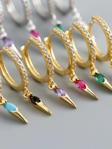 Detailed view of S925 silver hoop earrings with marquise zircon charms in various colors