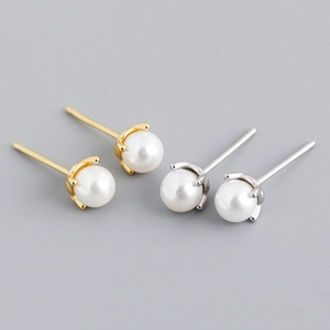 S925 Sterlingsilber Ohrstecker-Stift Minimalistische Runde Imitation Künstliche Perle Ohrstecker Gold Silber Modeschmuck Damen