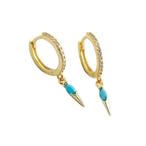 925 silver gold plated hoop earrings featuring zircon stones and turquoise droplets