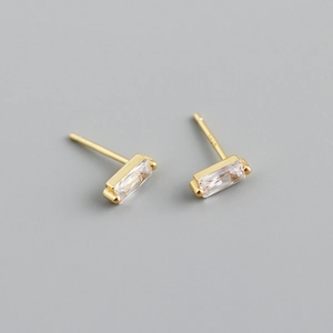 Detail showing the S925 sterling silver hallmark on square zircon stud earrings