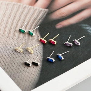 Set of minimalist square zircon earrings in six colors with S925 silver studs
