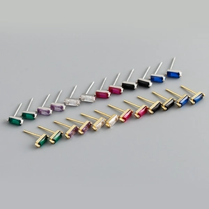 925 Sterling Silver Square Baguette Zirconia Stud Earrings For Women Minimalist Geometric Jewelry With Silver Earring Post