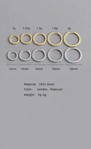 Maattabel voor S925 sterling zilveren oorringen met diameters van 12mm tot 20mm